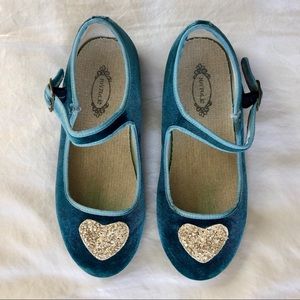 Joyfolie Liv Velvet Mary Jane Teal size 2 EUC